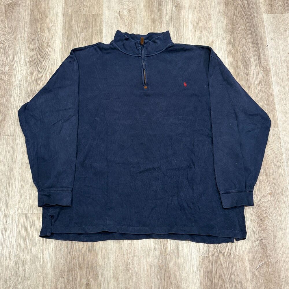 Polo Ralph Lauren Sweater Mens 3XLT Estate Rib Quarter Zip Dark Blue Polo Pony